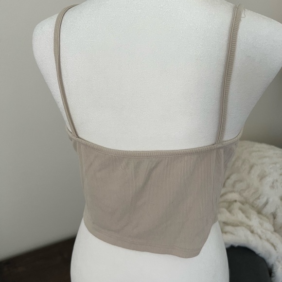 SHEIN | Tan Ribbed Twist Front Cropped Tank Top - Picture 3 of 4